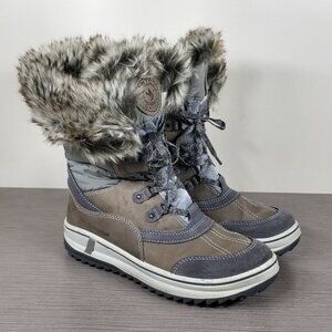 Santana Myrah Faux Fur Waterproof Boot, Gray Leather, Women’s Size 10 / 40